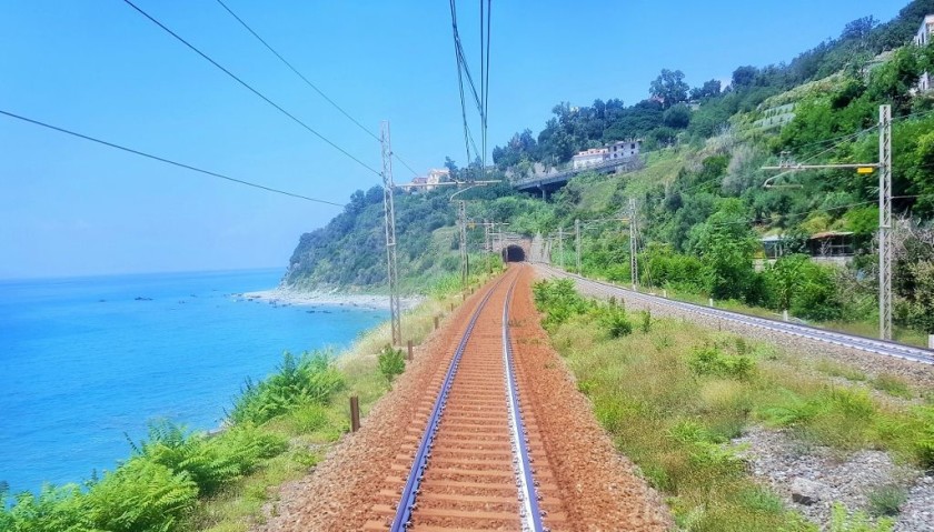 The view through the rear door of the IC train to Sicily