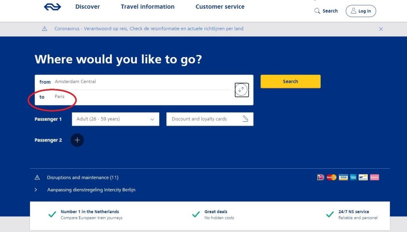 How to book tickets on NS International