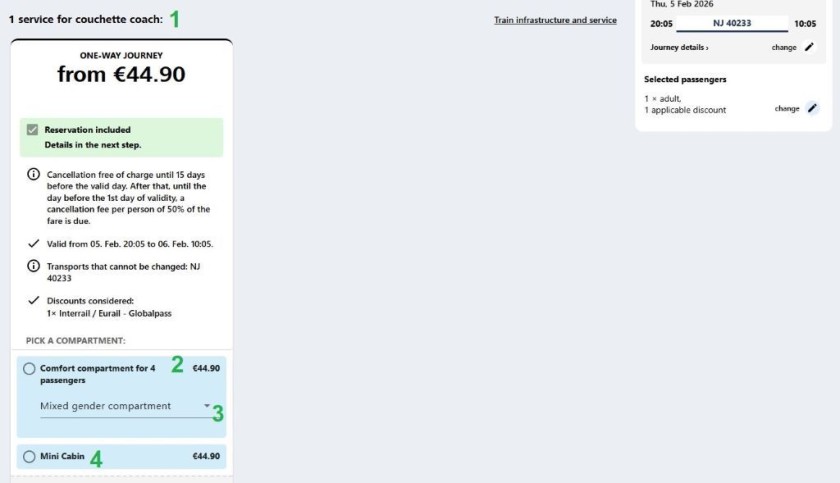 Booking a place in a couchette on the OBB website if you will be travelling with a rail pass