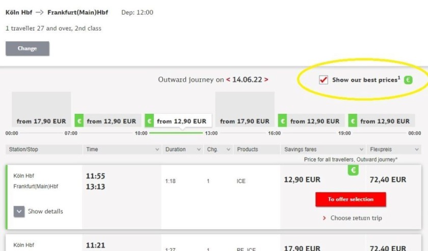 finding the cheapest prices when booking train tickets with DB
