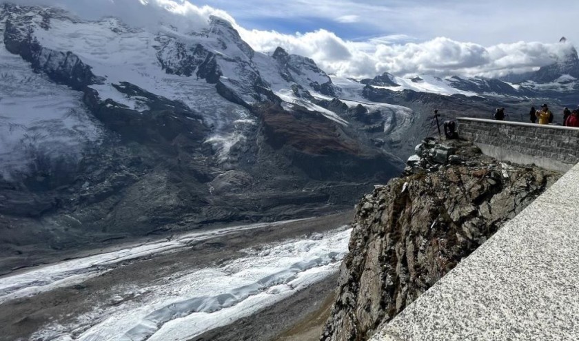 Looking down the glacial valley towards the Matterhorn at far right