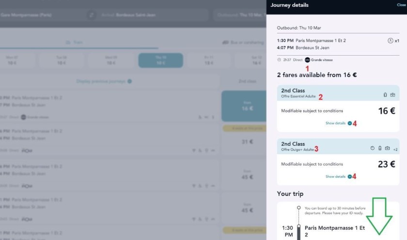 Booking tickets for Ouigo trains on SNCF Connect