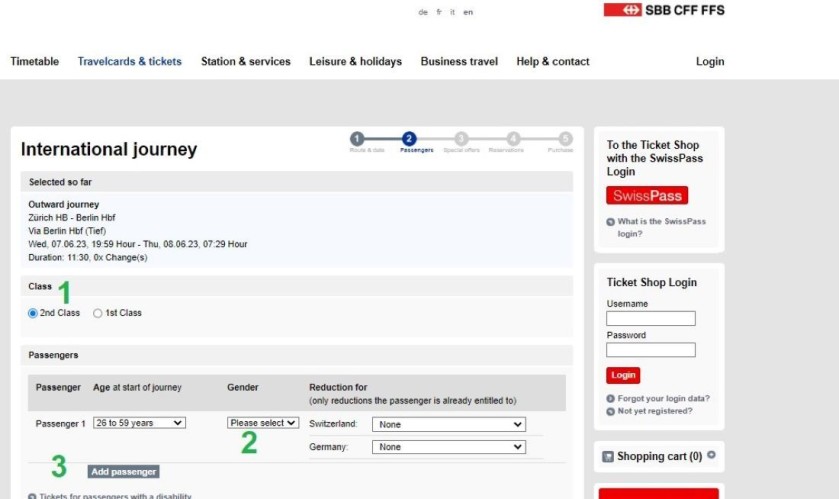 Booking a sleeping cabin on the SBB website