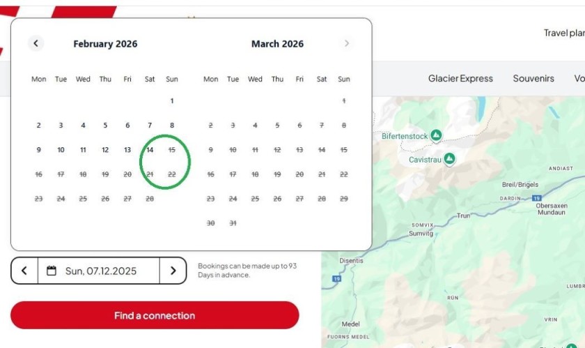 How to book tickets on the Glacier Express website for travel in 2025 and 2026