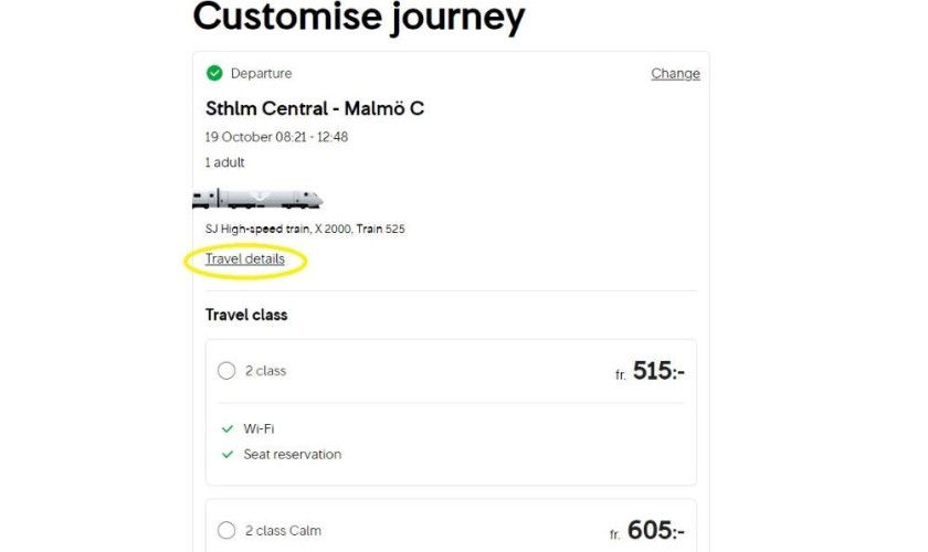 Accessing the travel details