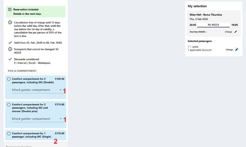 Booking a reservation in a sleeping compartment on the OBB  website if you will be travelling with a rail pass