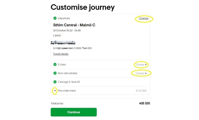 Checking your travel options when booking tickets with SJ