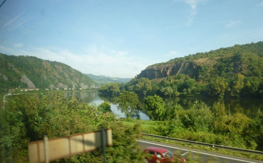 The railway follows the river as it crosses the border