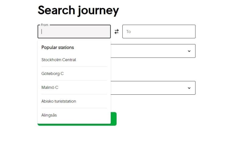 Looking up a journey on the SJ website