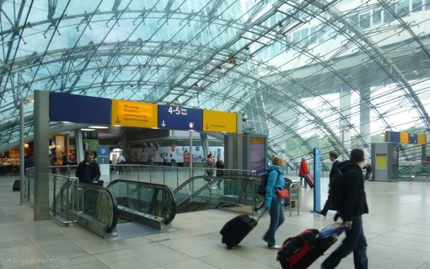 One of the multiple sets of escalators in the lobby area