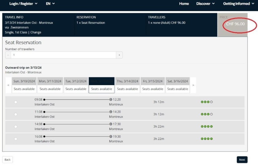 Booking the Golden Pass Express less than 2 months ahead