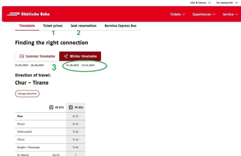 Good to know when booking tickets for the Bernina Express