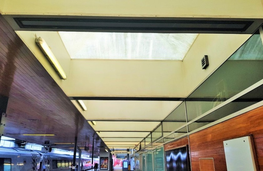 Looking along platform 1, with its roof which dates to the 1962 reconstruction