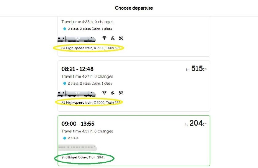 Different types of trains are available when booking tickets with SJ