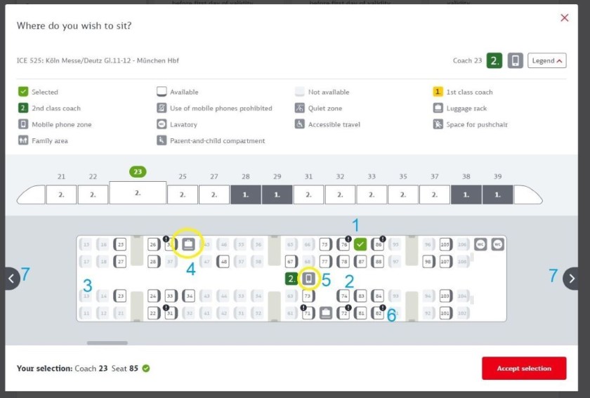 Selecting specific seats on the DB website