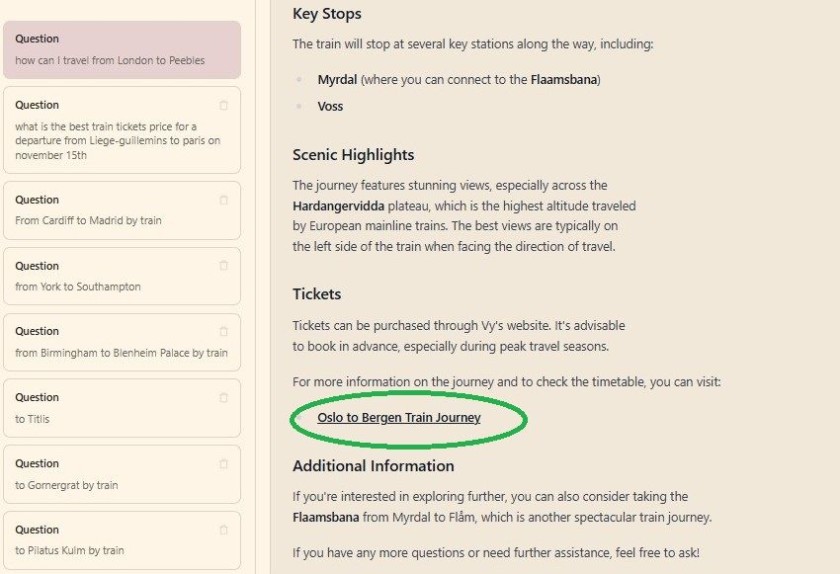 The link to more info on Conductor Sam when a question is asked about a rail journey