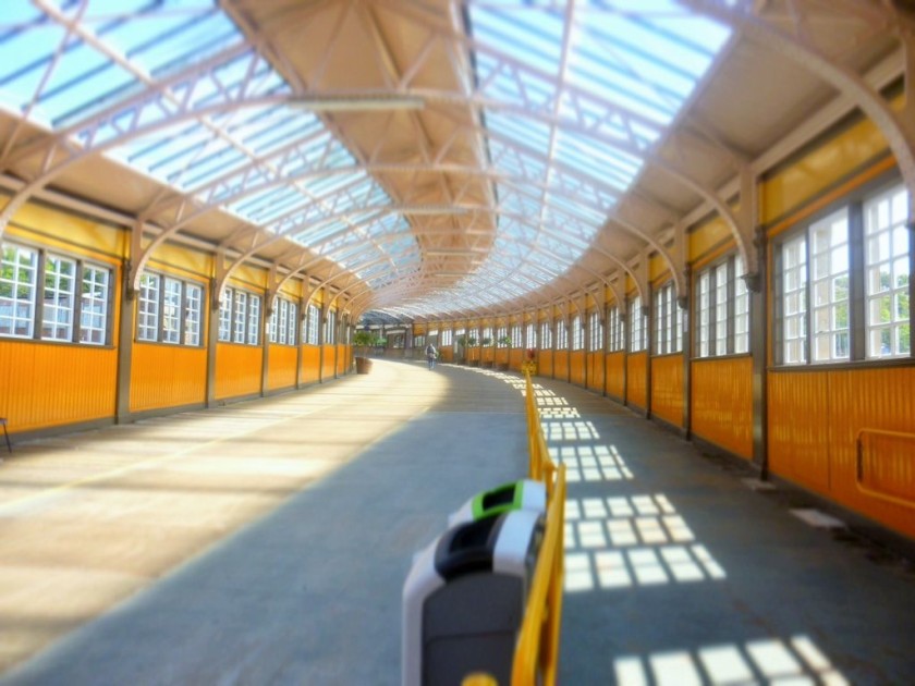 This gently sloping walkway connects the trains to the boats