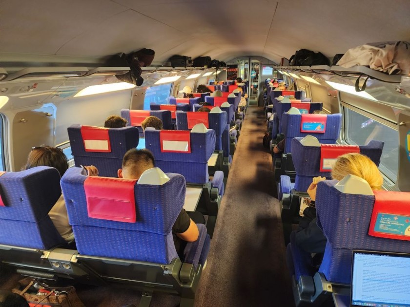 An upper deck seating saloon on a Ouigo Spain train