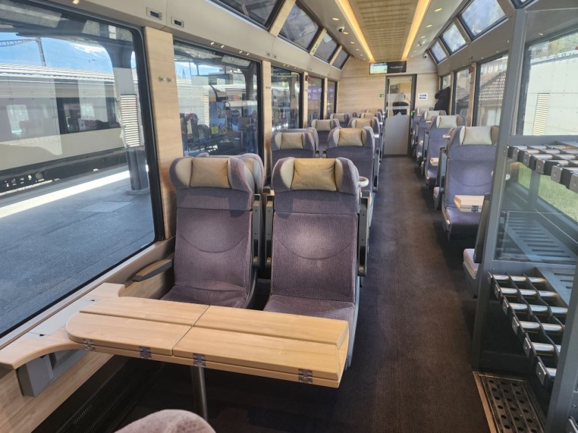 The 1st class seating saloon on the Golden Pass Express