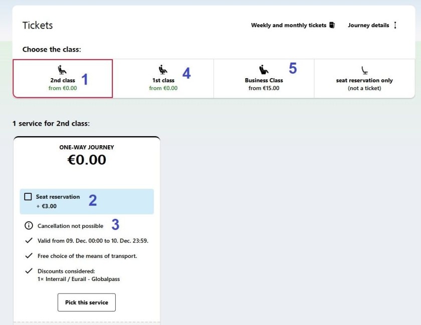 Booking a rail pass reservation on the OBB website