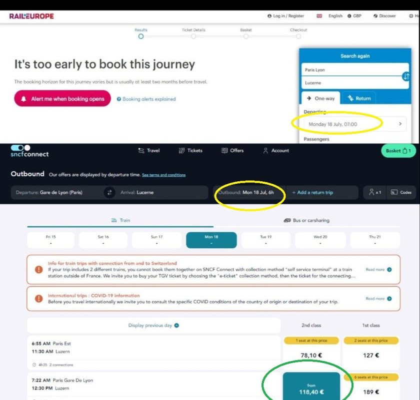 In this example RailEurope has no tickets, but the exact same journey is available on SNCF Connect