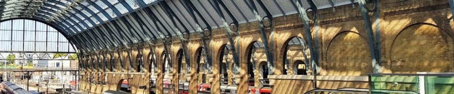 Trains operated by multiple companies await departure from King's Cross station