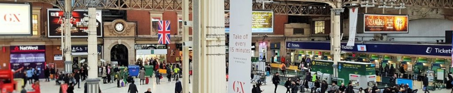 Victoria station's ticket office, on the right, is at the rear of the Southern concourse