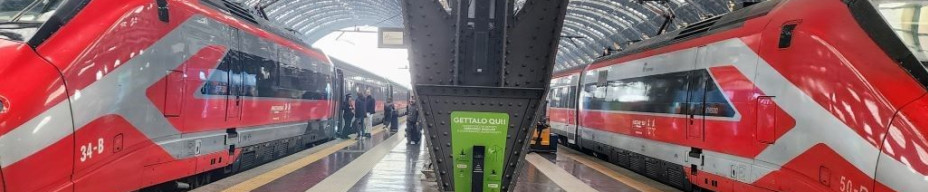 Two Frecciarossa 500 trains await departure from Milano Centrale
