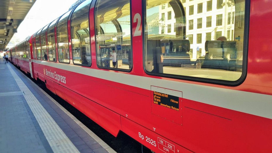 The Bernina Express to Tirano waits to depart from Chur