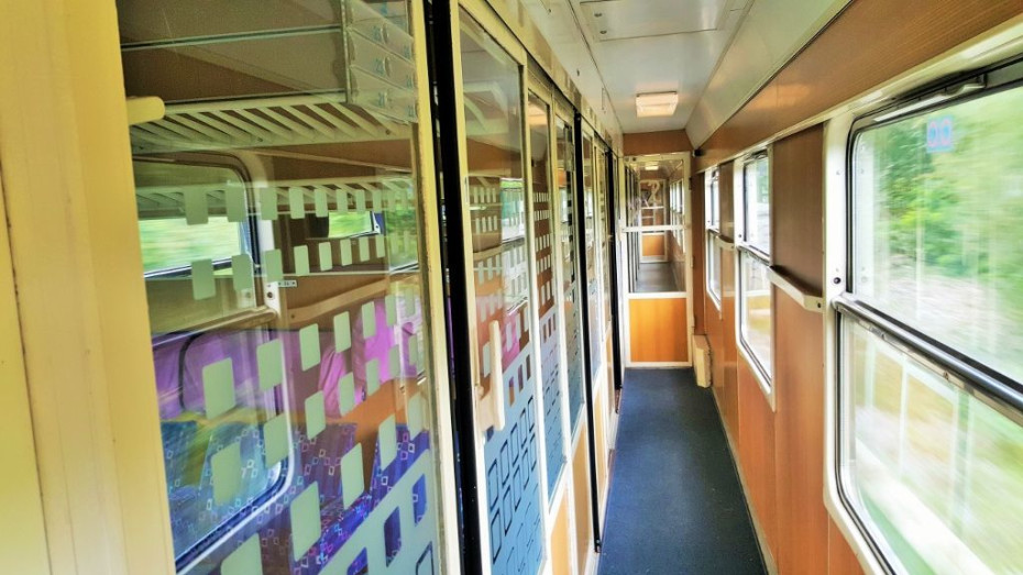 Interior of a Croatian coach on a train between Villach and Zagreb