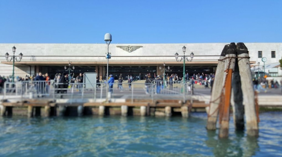 The station in Venice viewed from a water bus