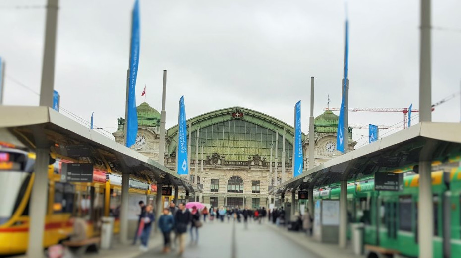 The view towards Basel SBB from the tram stops in front of the station