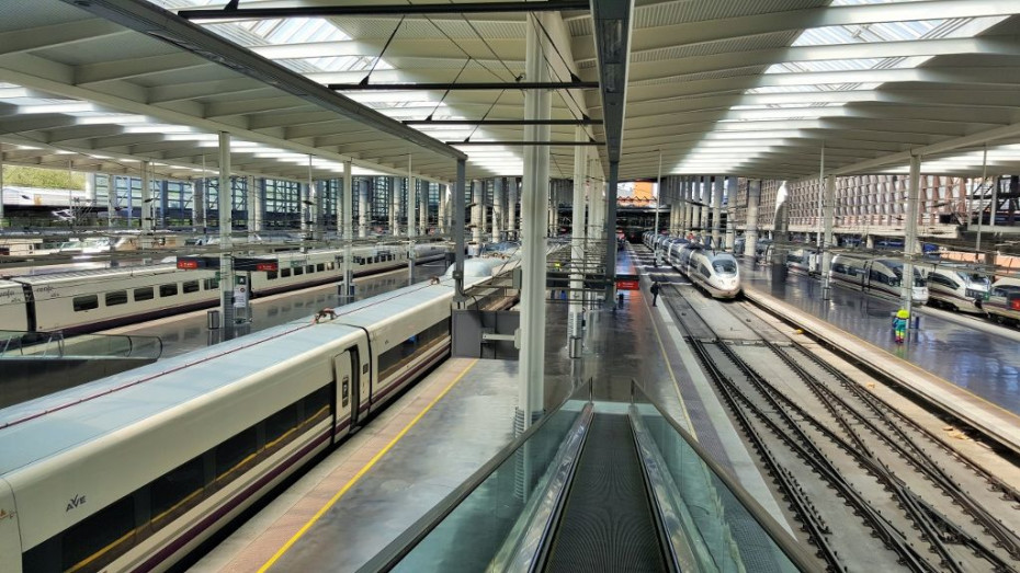 A view from a moving walkway that you take up to level 1 when arriving by high speed train