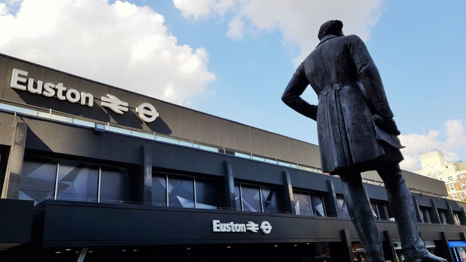 The frontage of Euston station is being altered by building work