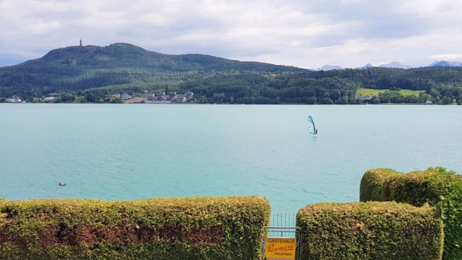 The view over the Worthersee as the train heads north from Villach