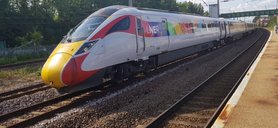 The Azuma with 'Together', the Pride-themed livery! Together', our Pride-themed livery with each carriage featuring a different LGBTQIA flag