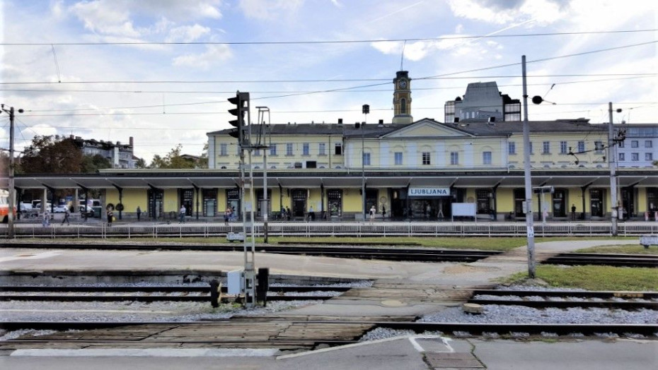 Passing through Ljubljana station on a train