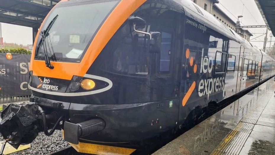 A Leo Express train awaits departure from Praha hl.n