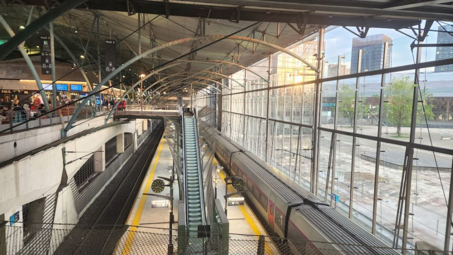 A TGV train to Brussels awaits departure from Lille Europe station