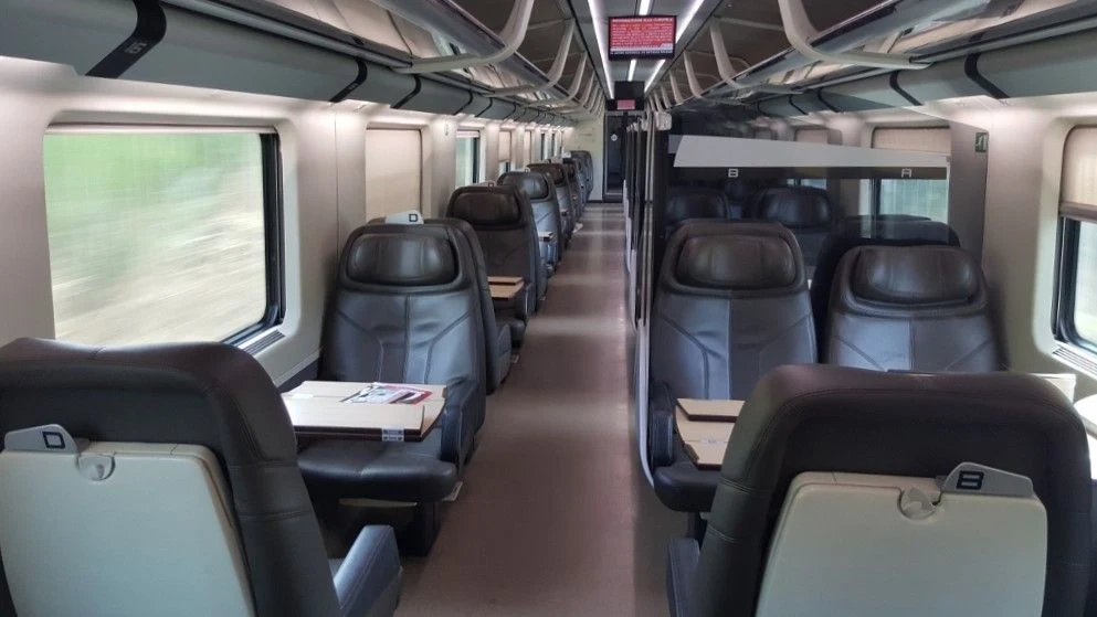 Business Class seating saloon on a Frecciarossa train