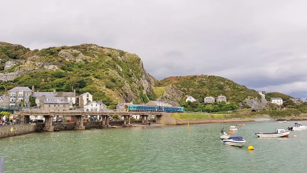 A train arrives in Barmouth on the beautiful Cambrian Coast railway line