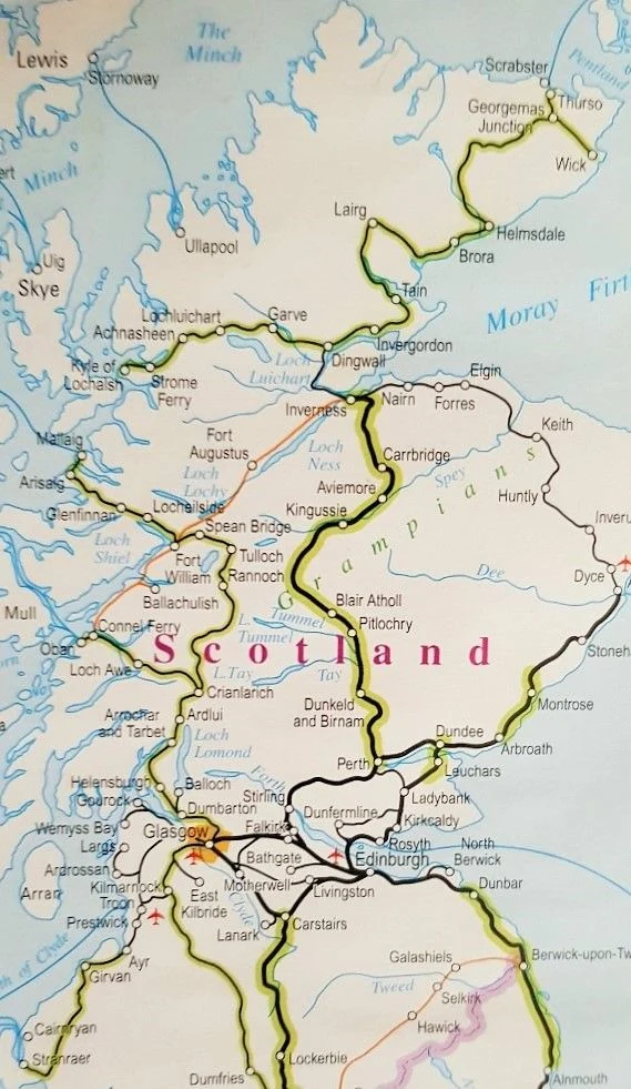 scenic routes on the rail map of Scotland