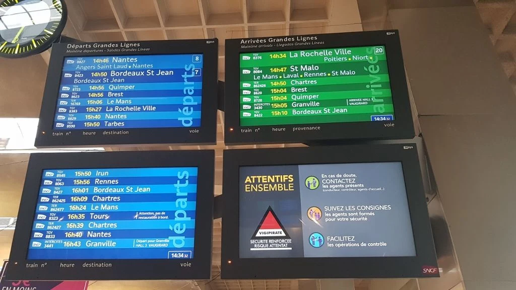How to use the train departure info at the main stations in France