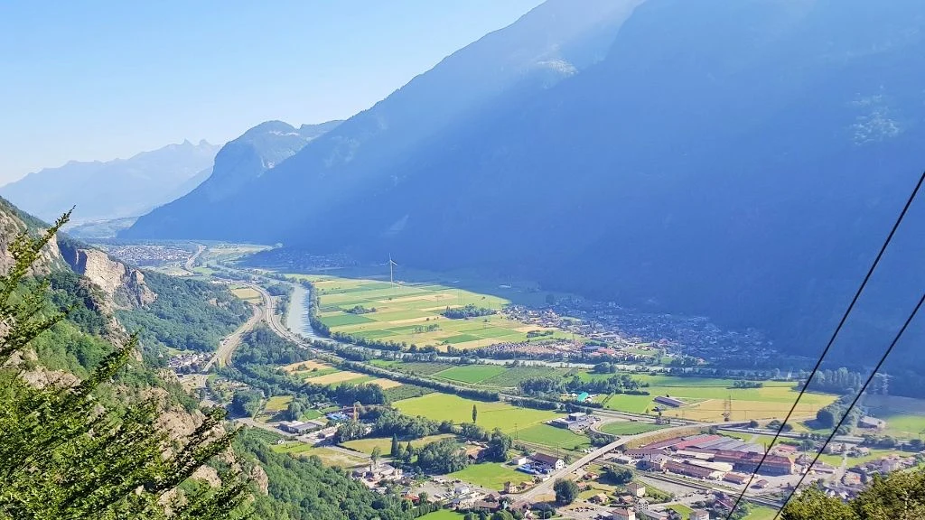 Looking down on the railway line between Sion and Montreux taken by the EC trains between Milano and Geneva