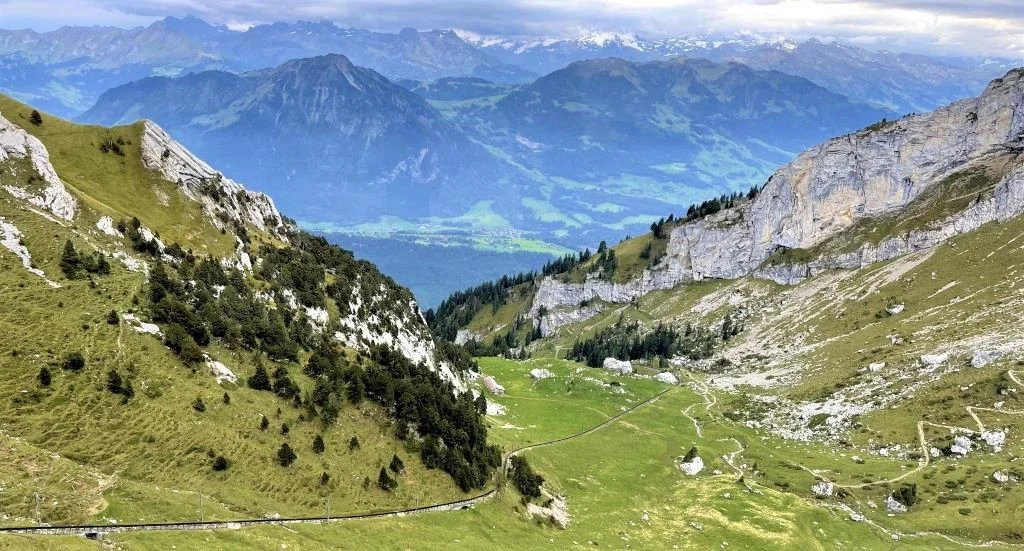 The Pilatus Railway follows a route back and forth across the mountain