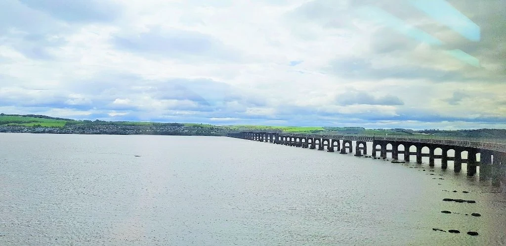 Looking back at the Tay Bridge when arriving by train in Dundee