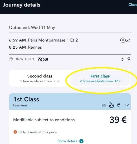 Check the first class seating plans on TGV trains