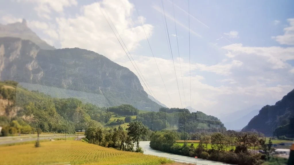 Crossing the River Rhone to the north of Sion
