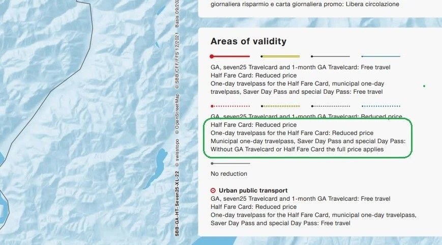 Checking the validity map for Swiss Saver Day Passes