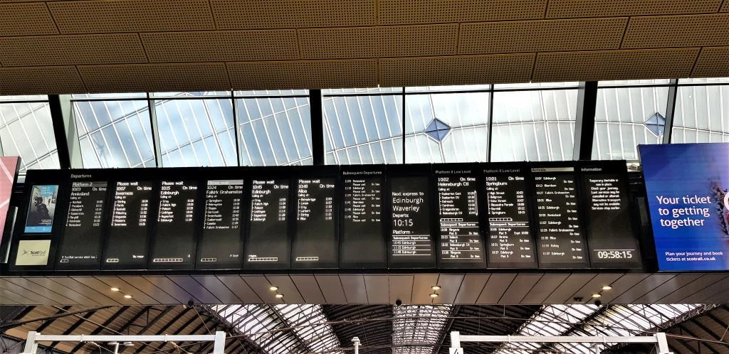 The departure board at Glasgow Queen Street